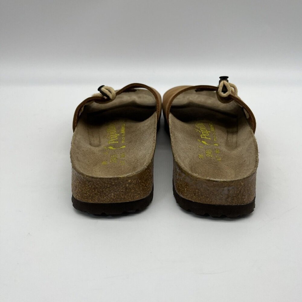 Vtg Birkenstock Papillio Leather Laced Wide Band Slides Womens 7 (38) Brown - Picture 8 of 11